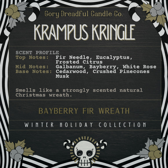 Krampus Kringle Luxury Wickless Candle: Bayberry Fir Wreath Scent - Picture 2 of 6